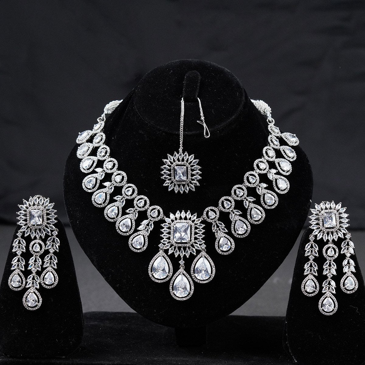 Silver Diamond Stone Carat Set