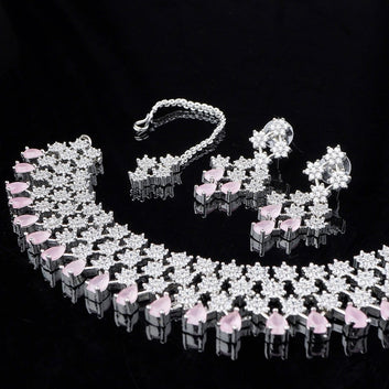 Pink Stone Silver Zircon Carat Necklace