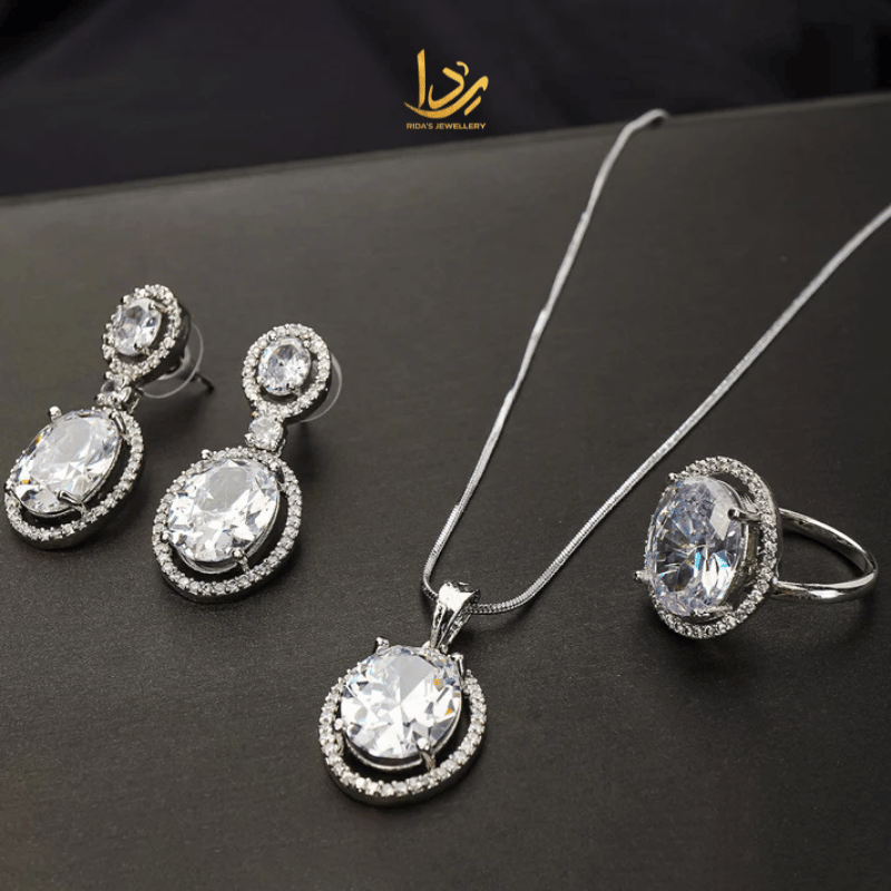 Carat Pendant Set Silver American Diamond Stone