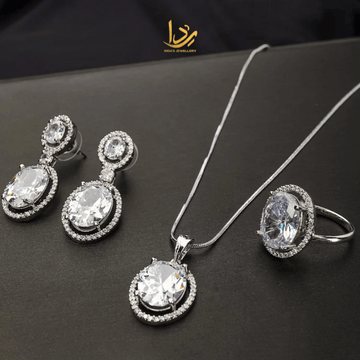 Carat Pendant Set Silver American Diamond Stone