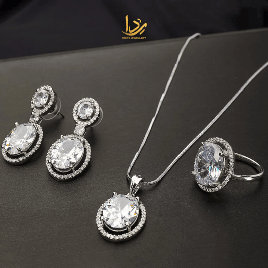 Carat Pendant Set Silver American Diamond Stone