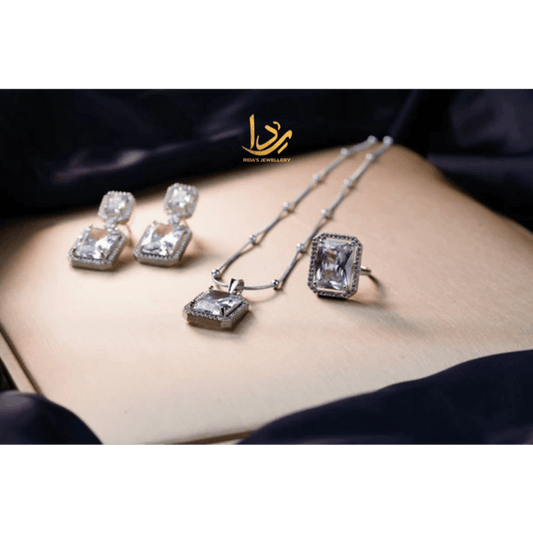 Carat Pendant Set Silver American Diamond Stone