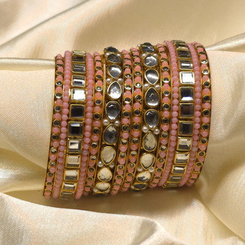 Gold-Toned Kundan Bangles with Pearl Detailing