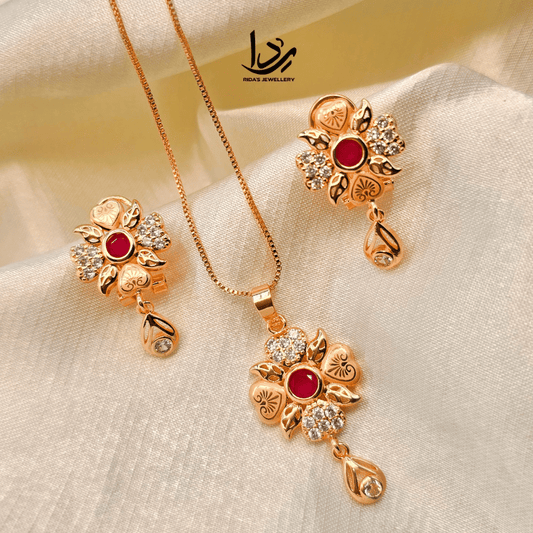 Floral Ruby Pendant Set