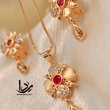 Floral Ruby Pendant Set