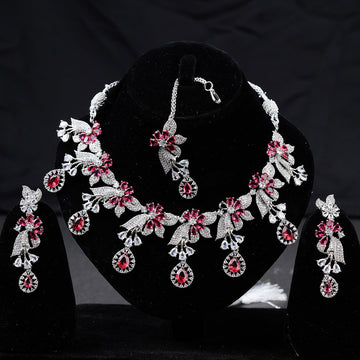 Beautiful Carat Necklace Ruby+Zircon Stone