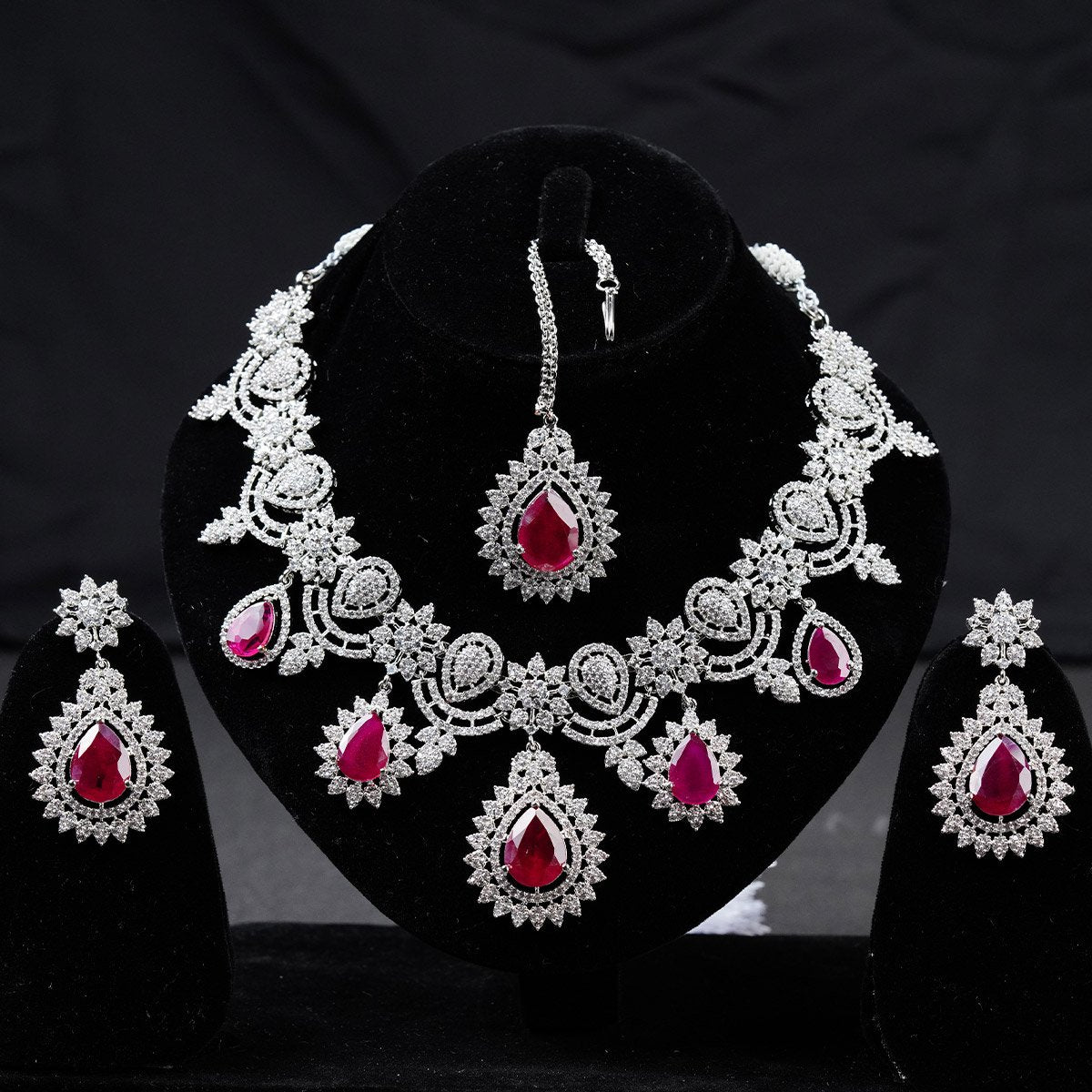 Ruby Stone Silver Carat Set