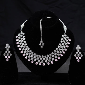 Pink Stone Silver Zircon Carat Necklace